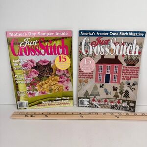 Just Cross Stitch 2008 Magazines Lot of 2 Summer Garden Flowers Birds Cats